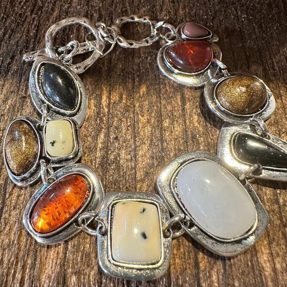 Handcrafted Boho Western Chic Natural Stone Link Bracelet, Adjustable, Multicol - Picture 4 of 9